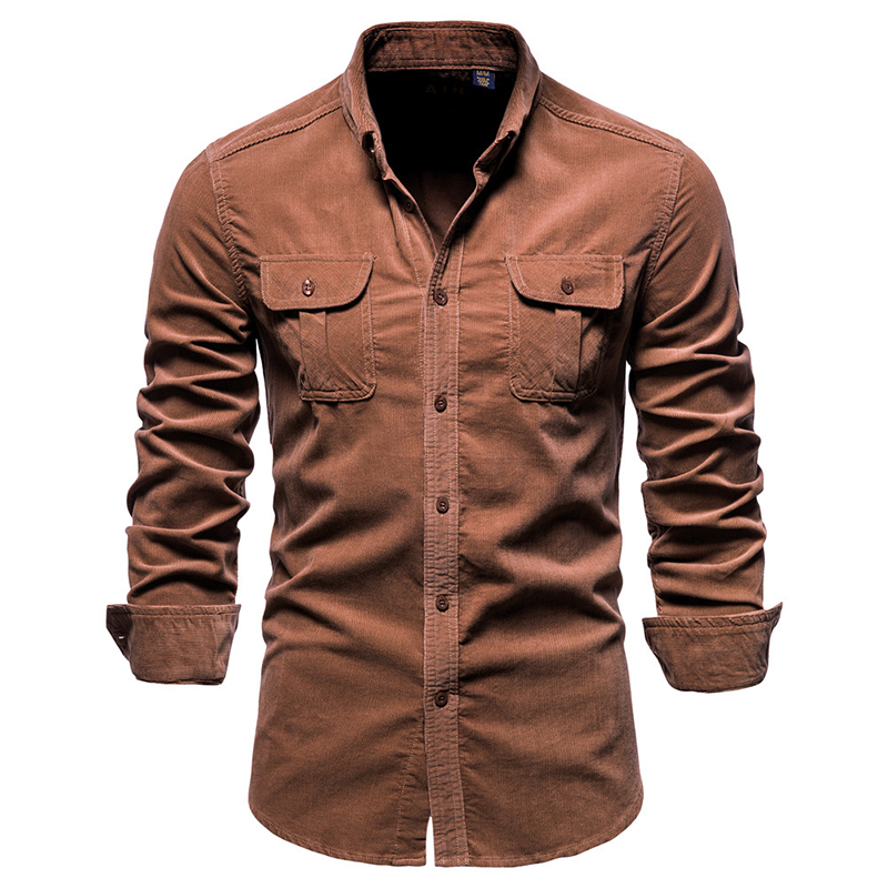 Vintage Solid Color Corduroy S - Corduroy Button Up Shirt Men 评论和价格