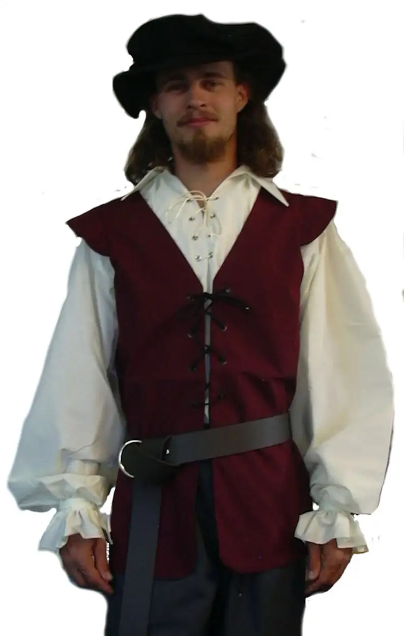 Medieval Shirts Ruffled Gothic - Medieval Gothic Lace Up Pirate Shirt 评论和价格