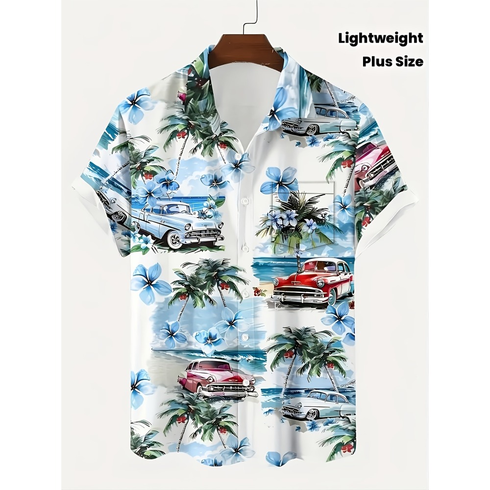 Men Vintage Classic Car Palm T - Vintage Hawaiian Floral Shirt 评论和价格