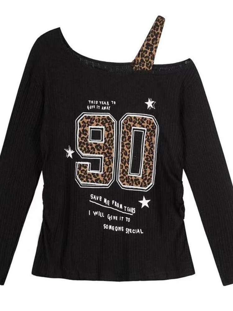 Y2K Patchwork Leopard Print T- - T-Shirts 评论和价格
