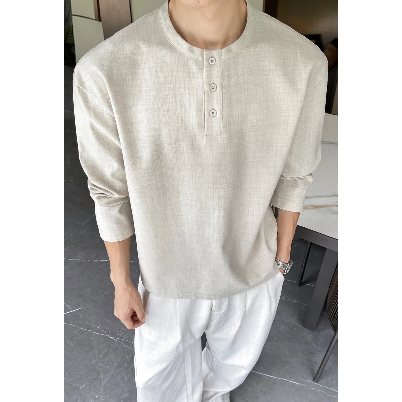 Mens Casual Faux Linen Henley  - Mens Linen Shirt Long Sleeve 评论和价格
