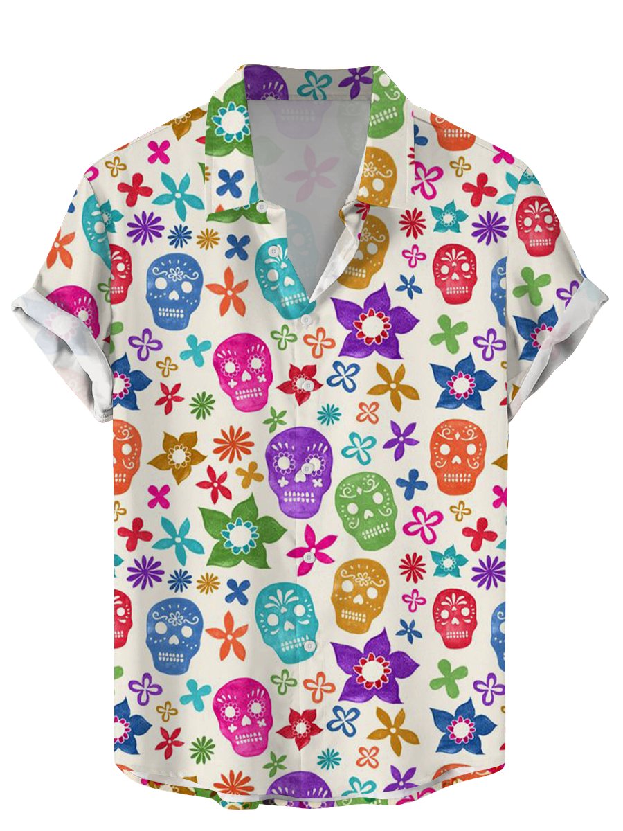 Vintage Skull Floral Men's Shi - Vintage Hawaiian Floral Shirt 评论和价格