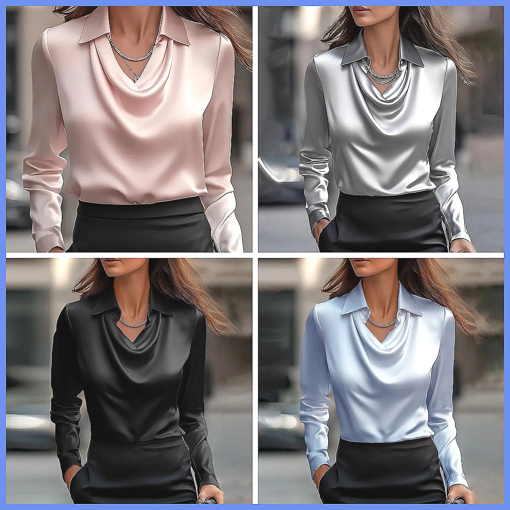 Vintage Satin Blouse Women Lon - Shirts 评论和价格