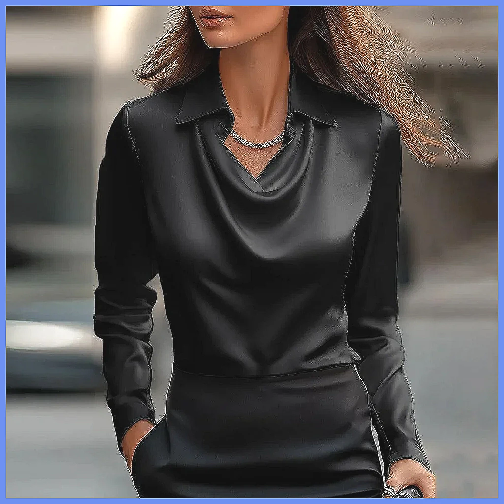 Vintage Satin Blouse Women Lon - Shirts 评论和价格