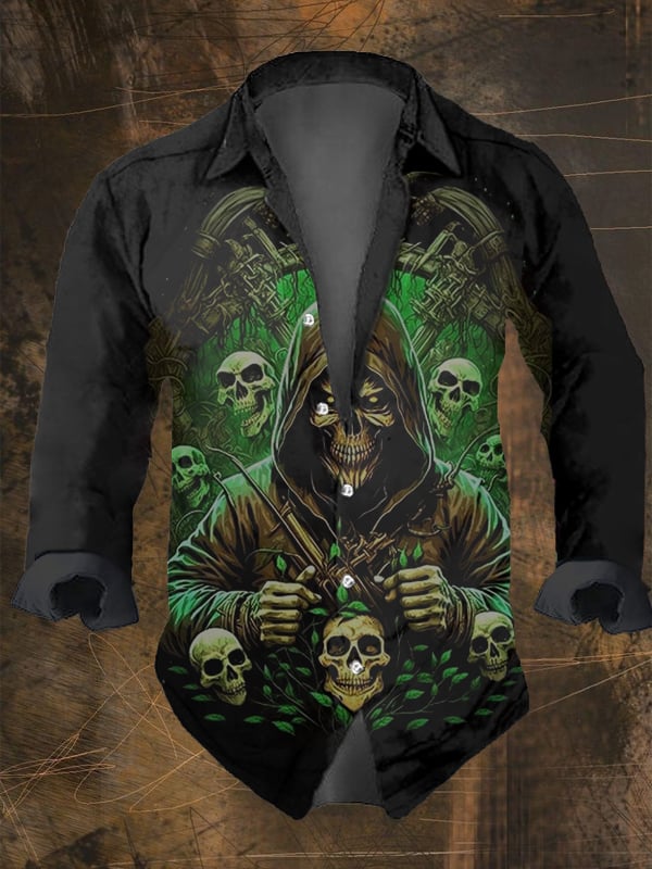 Halloween Men's Dark Skull Pri - Vintage Hawaiian Floral Shirt 评论和价格
