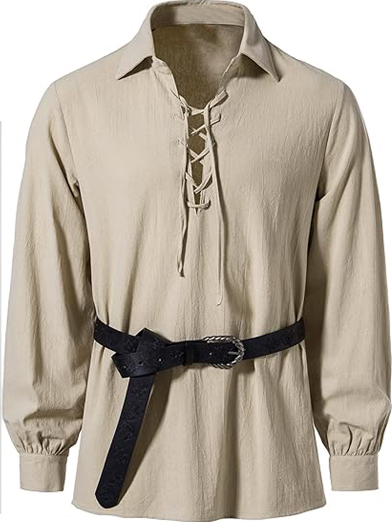 Men Renaissance Viking Pirate  - Medieval Gothic Lace Up Pirate Shirt 评论和价格