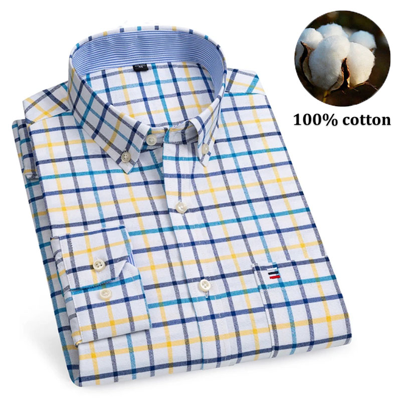 Men's 100% Cotton Shirts Long  - Oxford Cotton Casual Shirt Business 评论和价格