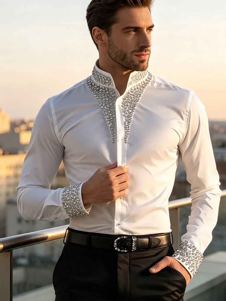 Men's Casual Business Shirt Lu - Mandarin Collar Formal Shirt Slim Fit 评论和价格