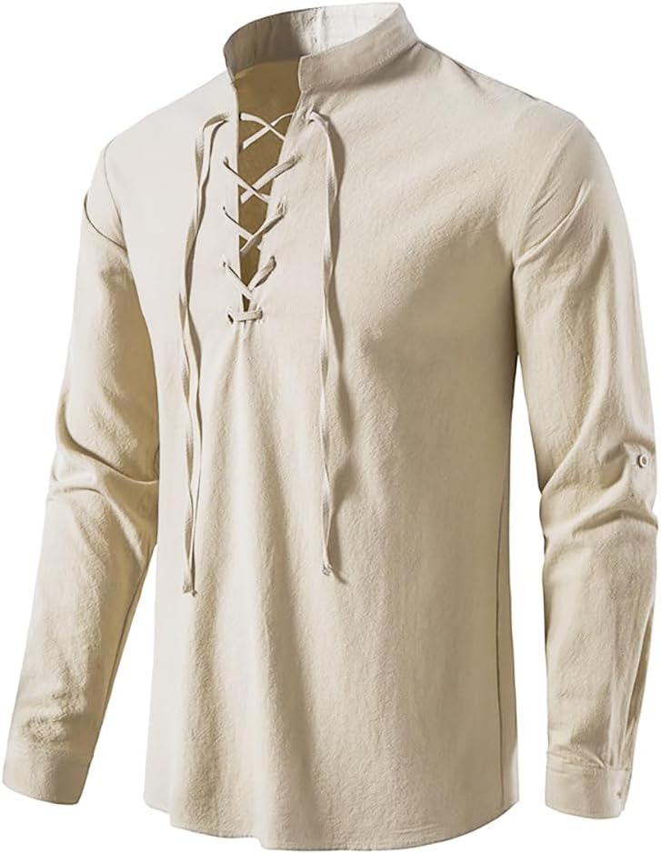 2-piece Set Men's Medieval Pir - Medieval Gothic Lace Up Pirate Shirt 评论和价格