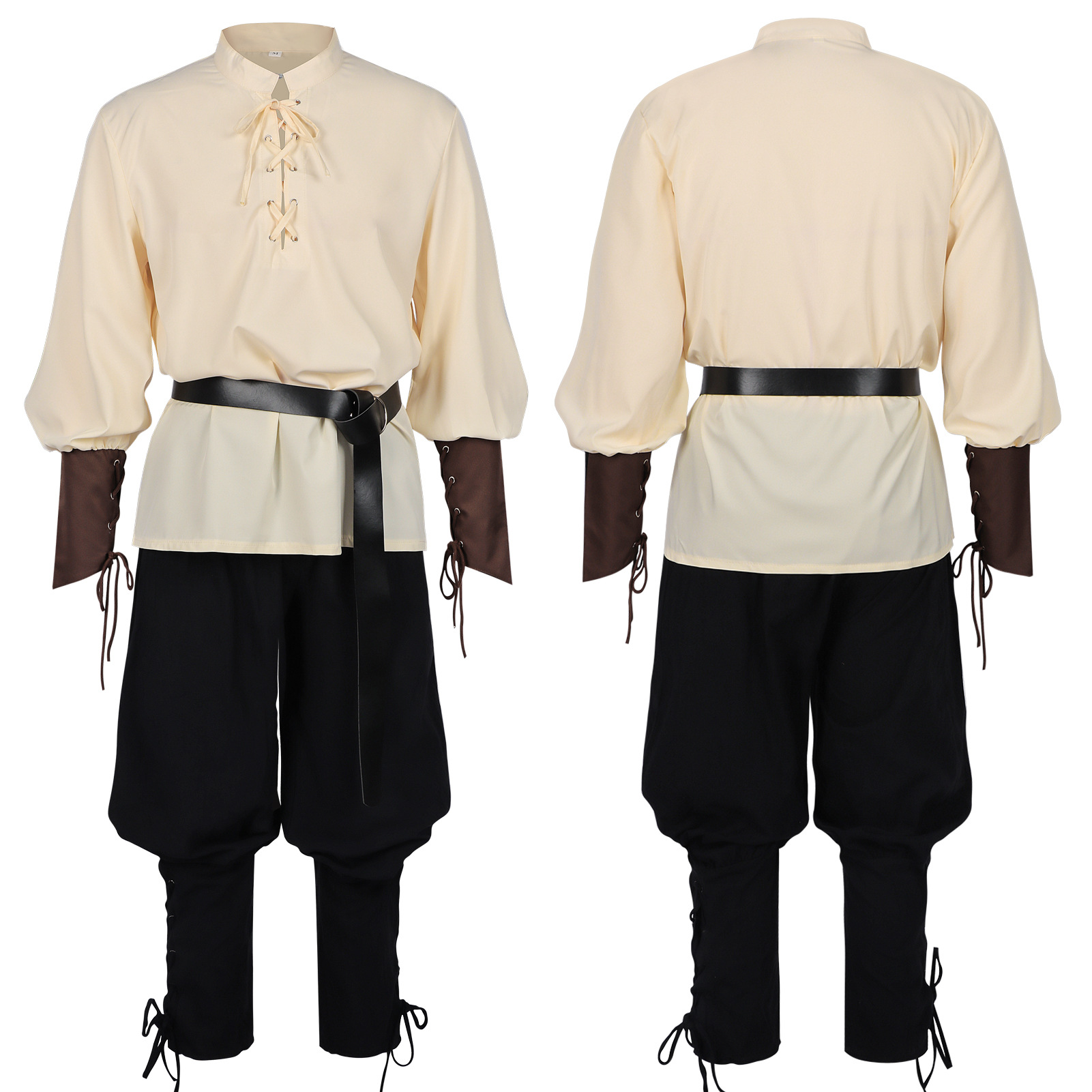 Men's Medieval Renaissance LAR - Medieval Gothic Lace Up Pirate Shirt 评论和价格