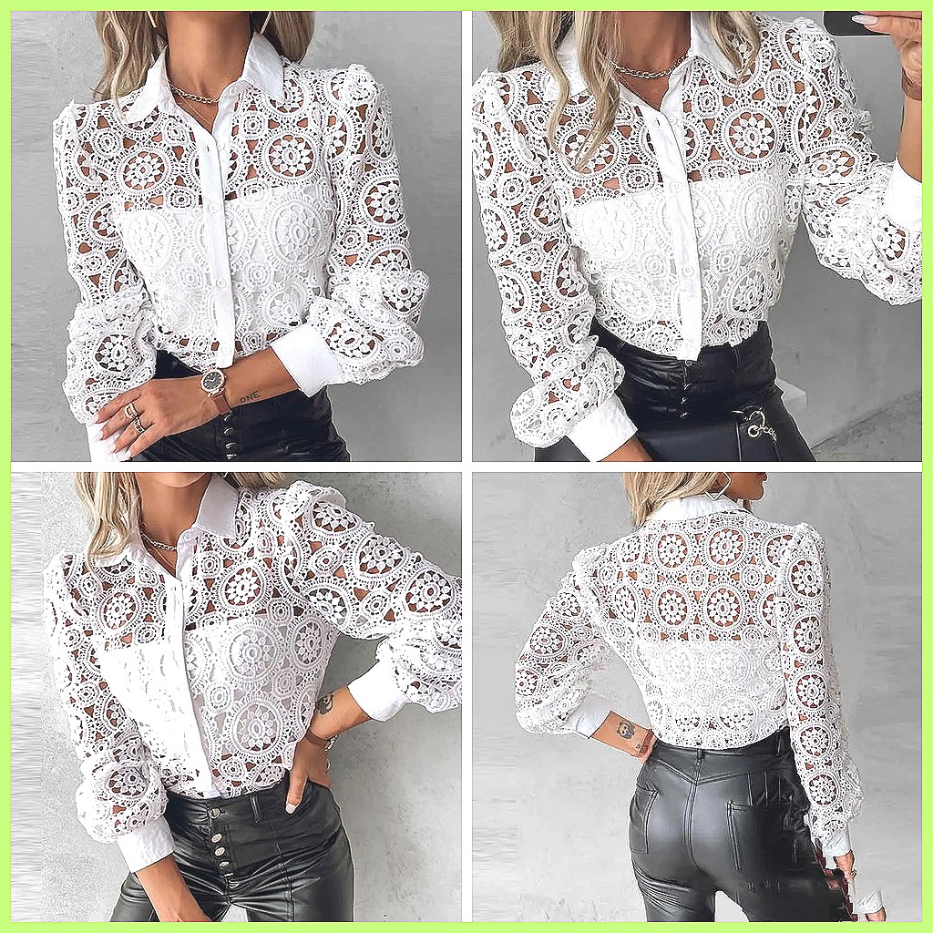 2025 Women's White Lace Shirt, - Shirts 评论和价格