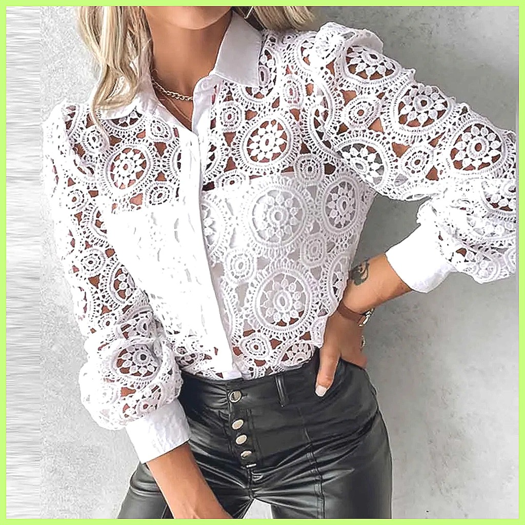 2025 Women's White Lace Shirt, - Shirts 评论和价格