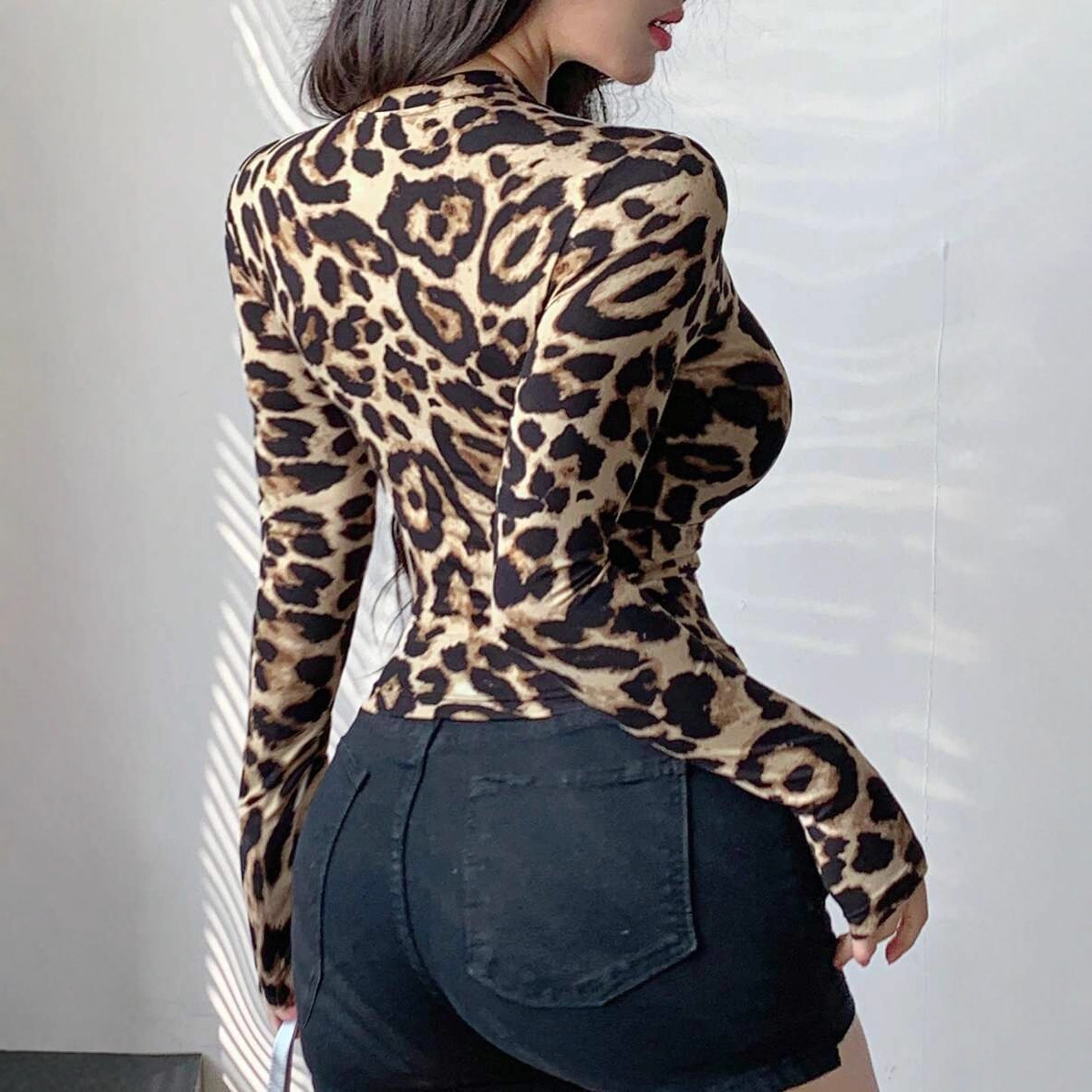 Women Leopard Print Zip Up Lon - Jackets 评论和价格