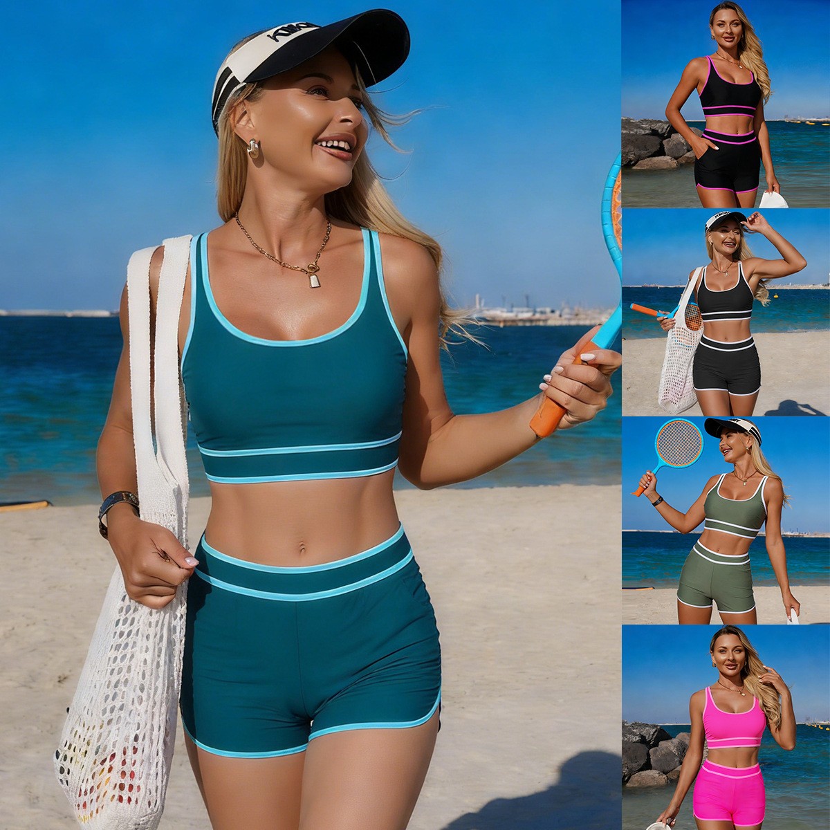 Olive Green Bikini Sleeveless  - Shorts 评论和价格