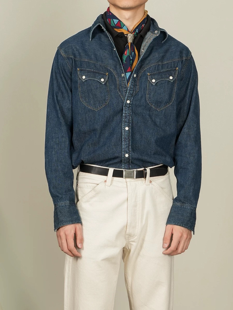 American Vintage Pearl Snap We - Mens Western Denim Pearl Snap Shirt 评论和价格
