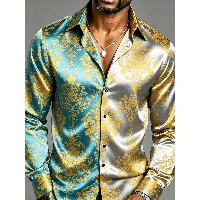 Satin Silk Long Sleeve Baroque - Mens Satin Silk Dress Shirt 评论和价格