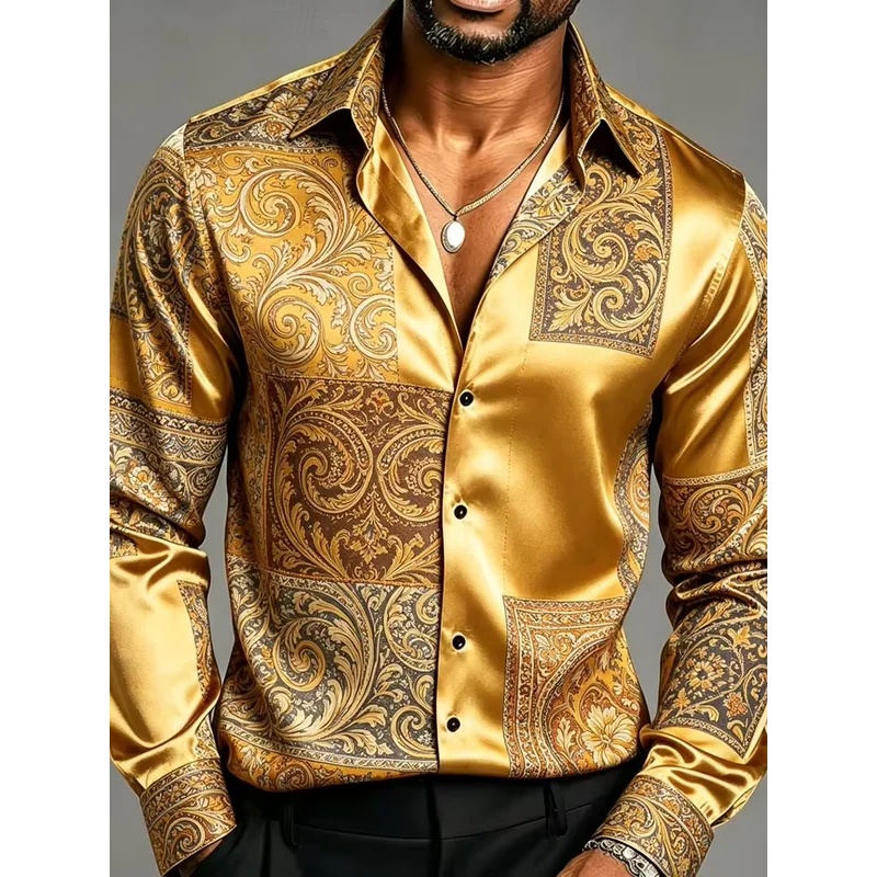 Satin Silk Long Sleeve Baroque - Mens Satin Silk Dress Shirt 评论和价格