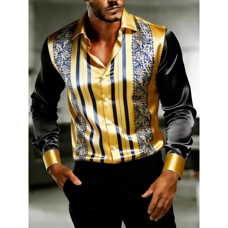 Satin Silk Long Sleeve Baroque - Mens Satin Silk Dress Shirt 评论和价格