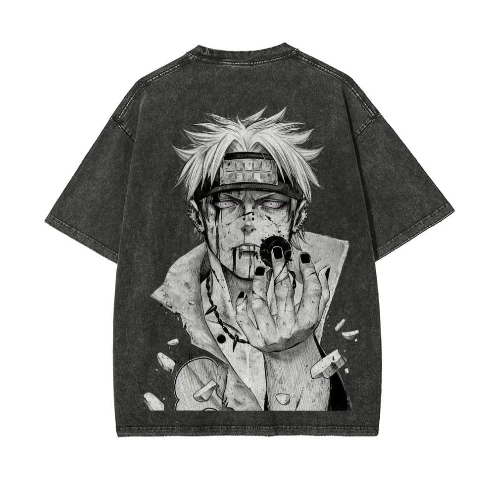 Naruto Pain T Shirt Rinnegan A - Acid Wash Vintage Graphic T Shirt 评论和价格