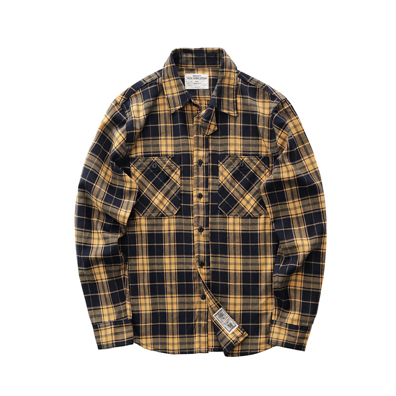 Autumn New Japanese Retro 300g - Flannel Plaid Shirt Heavy Weight 评论和价格