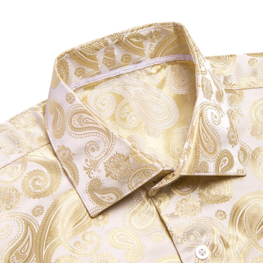 Hi-Tie Gold Beige Ivory Champa - Mens Satin Silk Dress Shirt 评论和价格