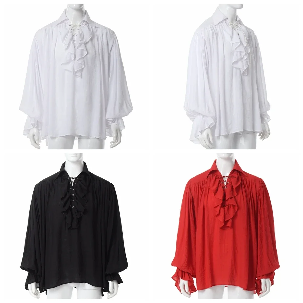 Men Pirate Shirt Vampire Princ - Medieval Gothic Lace Up Pirate Shirt 评论和价格
