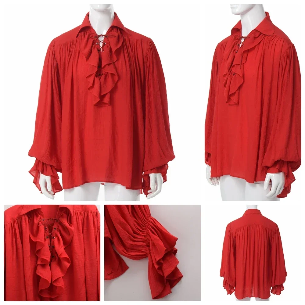 Men Pirate Shirt Vampire Princ - Medieval Gothic Lace Up Pirate Shirt 评论和价格