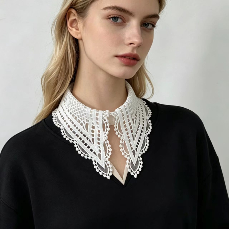 Lady White Ruffled False Colla - Shirts 评论和价格
