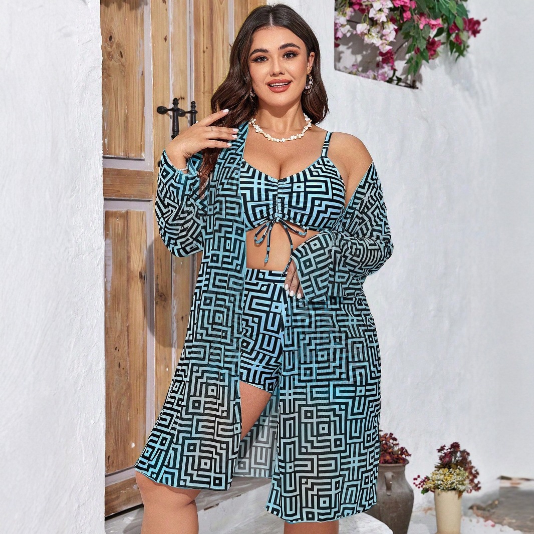 Plus Size 3‑Piece Geometric Pr - Shorts 评论和价格