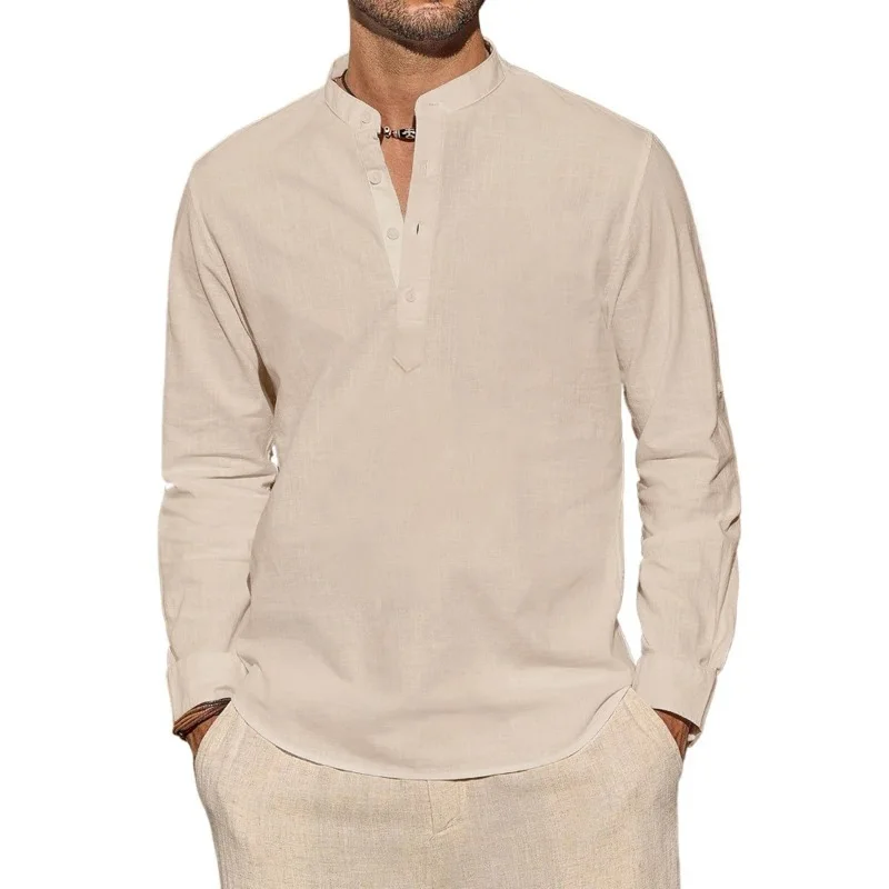 Men's Long Sleeve T-Shirts Cas - Mens Linen Shirt Long Sleeve 评论和价格