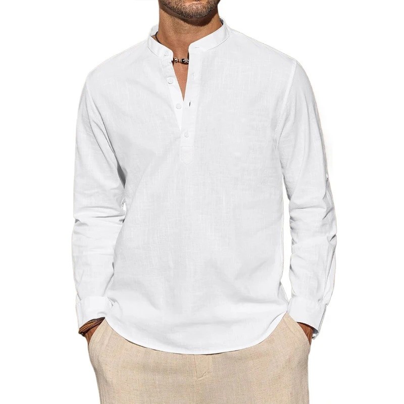Men's Long Sleeve T-Shirts Cas - Mens Linen Shirt Long Sleeve 评论和价格