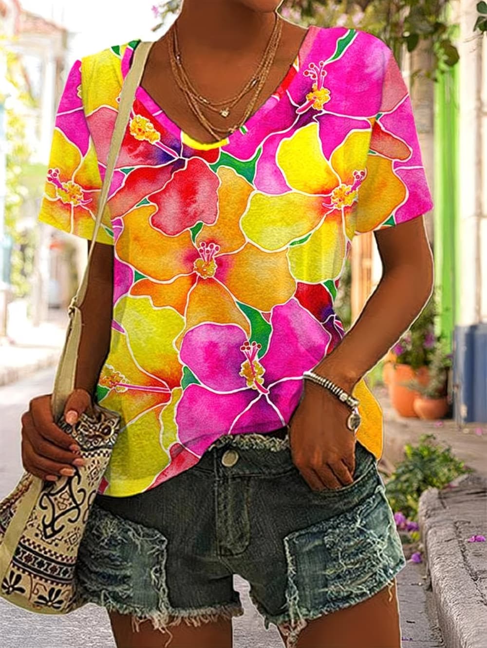 Summer Women's T Shirt Floral  - Vintage Hawaiian Floral Shirt 评论和价格