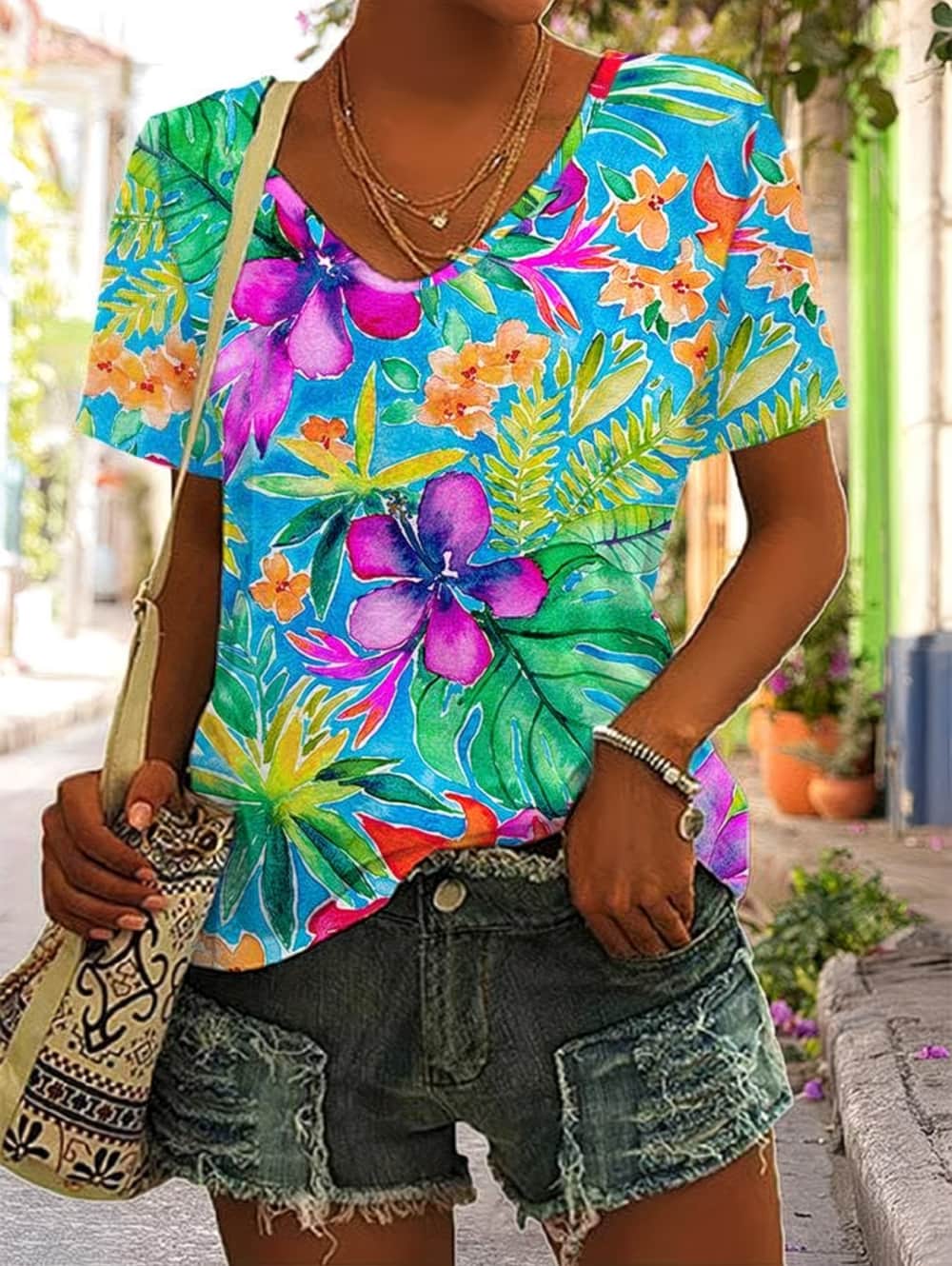 Summer Women's T Shirt Floral  - Vintage Hawaiian Floral Shirt 评论和价格