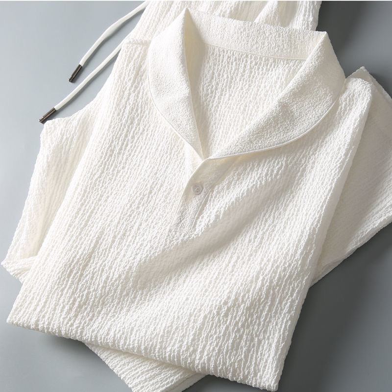 Summer Ultra-thin Two-piece Ic - Mens Linen Shirt Long Sleeve 评论和价格