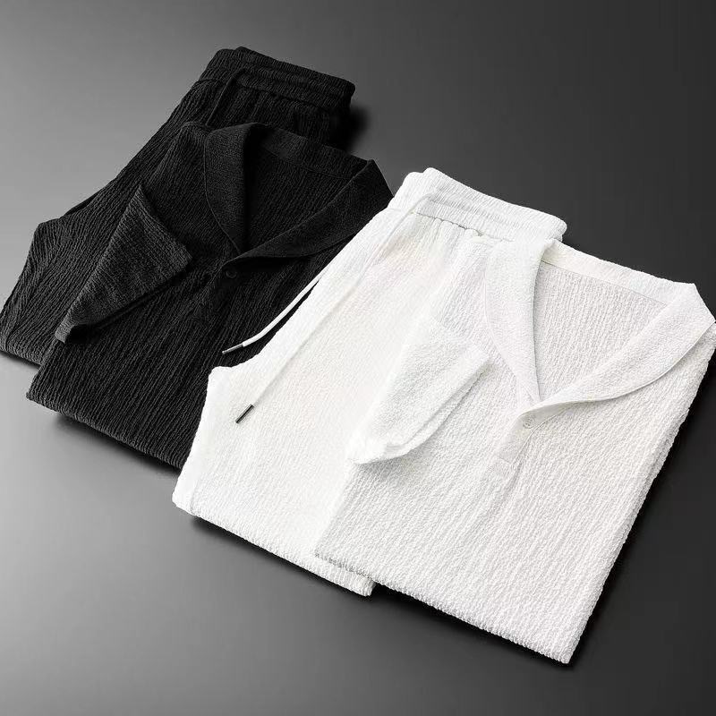 Summer Ultra-thin Two-piece Ic - Mens Linen Shirt Long Sleeve 评论和价格