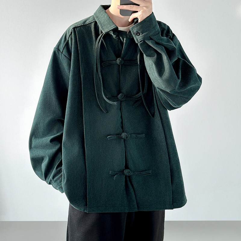 2025 Men Retro Chinese Style C - Corduroy Button Up Shirt Men 评论和价格