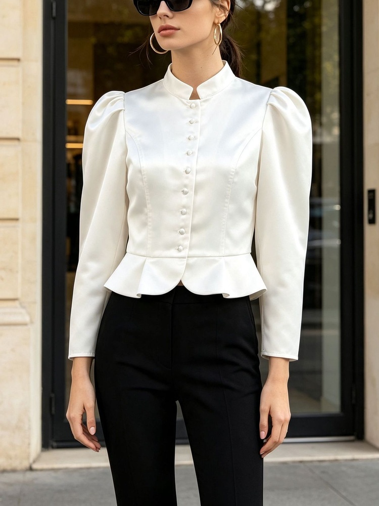 Tossy Peplum Blouse Long Sleev - Mandarin Collar Formal Shirt Slim Fit 评论和价格