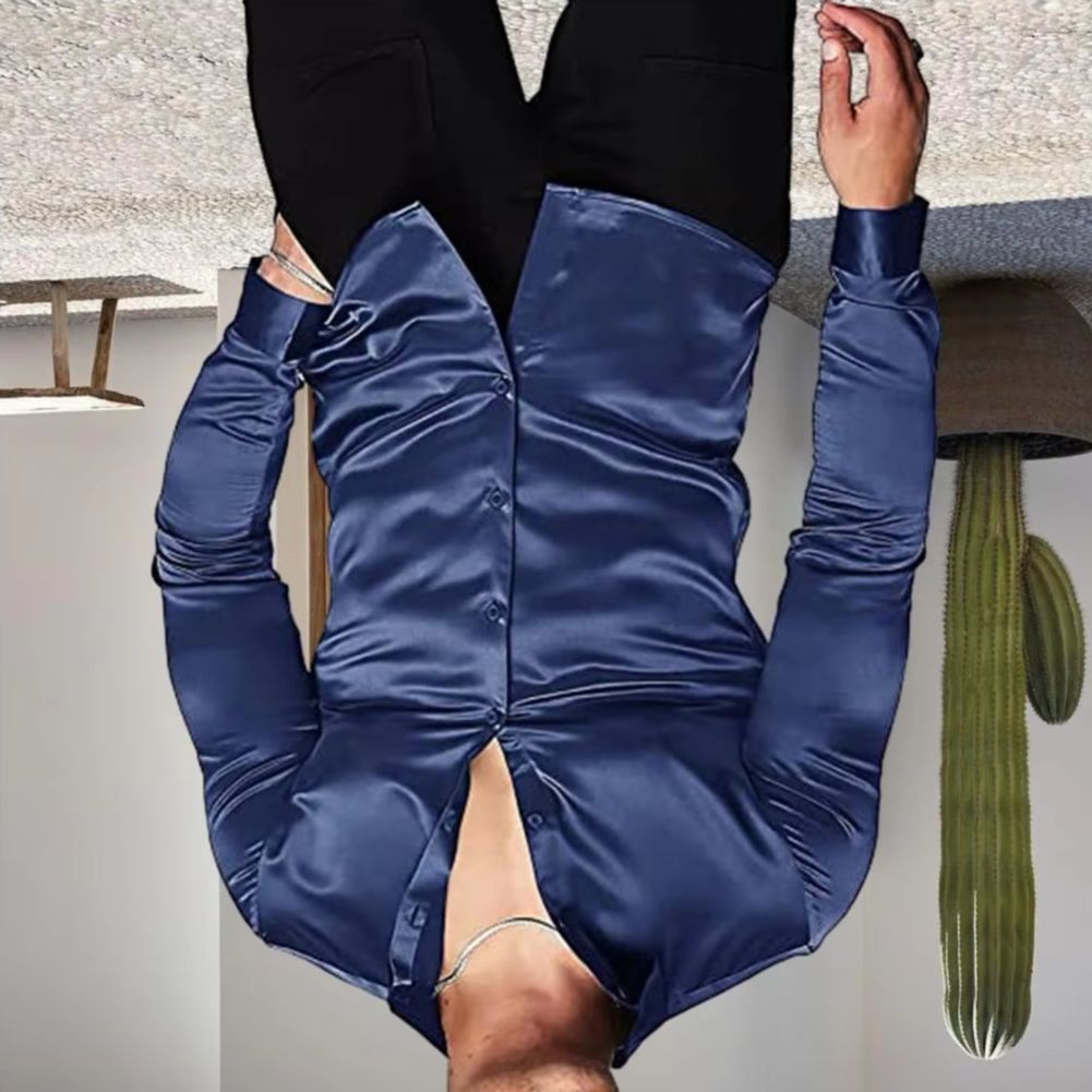 Stylish Men Shiny Silk Like Sa - Mens Satin Silk Dress Shirt 评论和价格