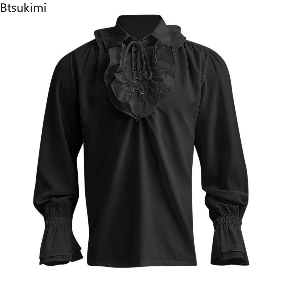 Men's Medieval Renaissance Pir - Medieval Gothic Lace Up Pirate Shirt 评论和价格