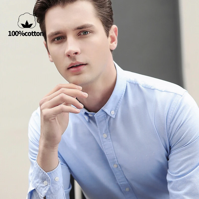 New Men's Oxford Shirt 76% Cot - Oxford Cotton Casual Shirt Business 评论和价格
