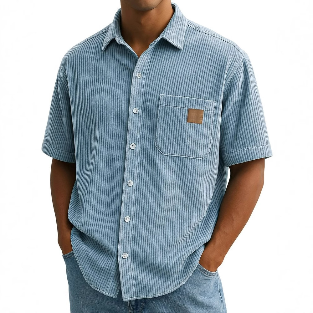 Men's Corduroy Short-Sleeve Sh - Corduroy Button Up Shirt Men 评论和价格