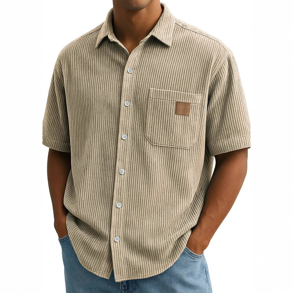 Men's Corduroy Short-Sleeve Sh - Corduroy Button Up Shirt Men 评论和价格