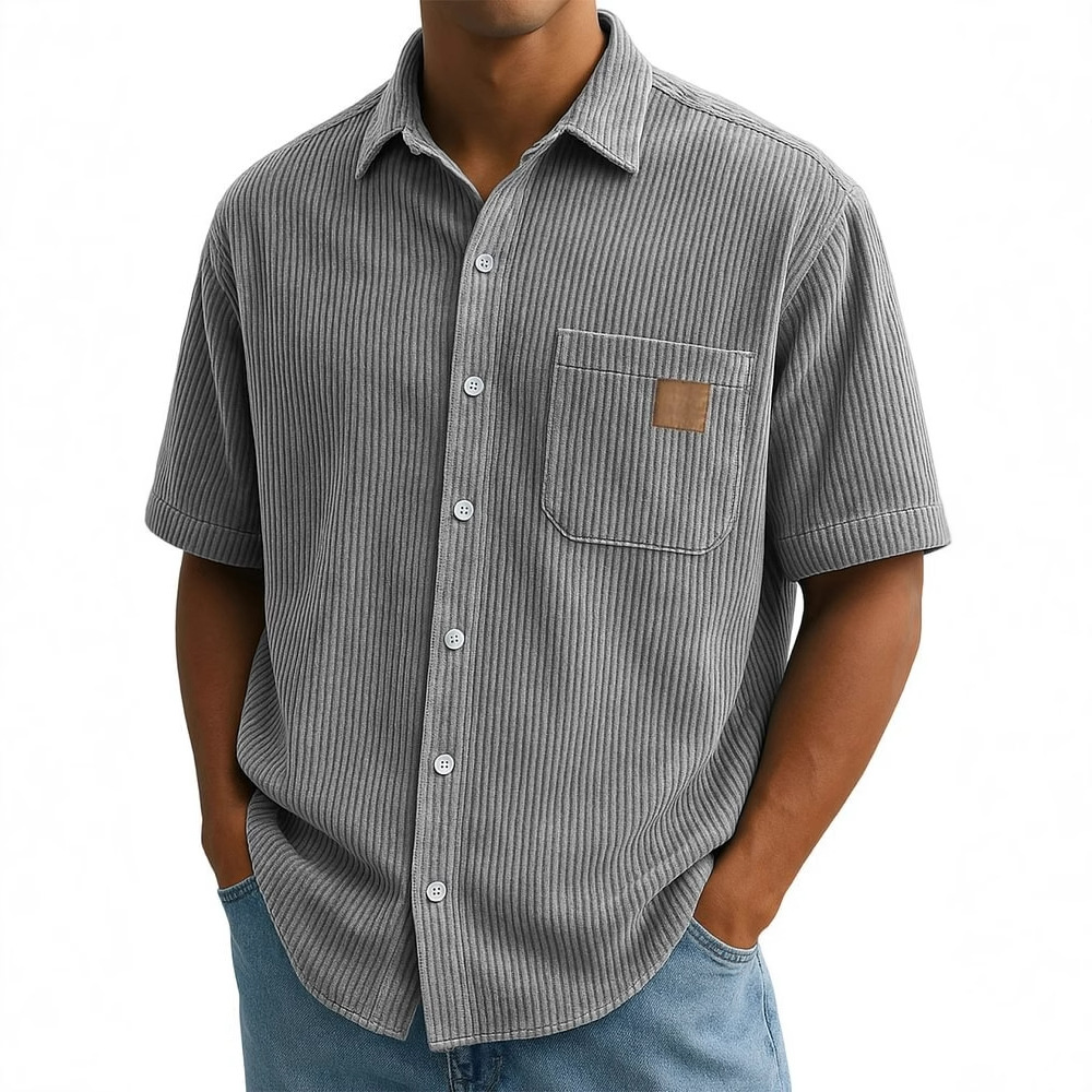 Men's Corduroy Short-Sleeve Sh - Corduroy Button Up Shirt Men 评论和价格